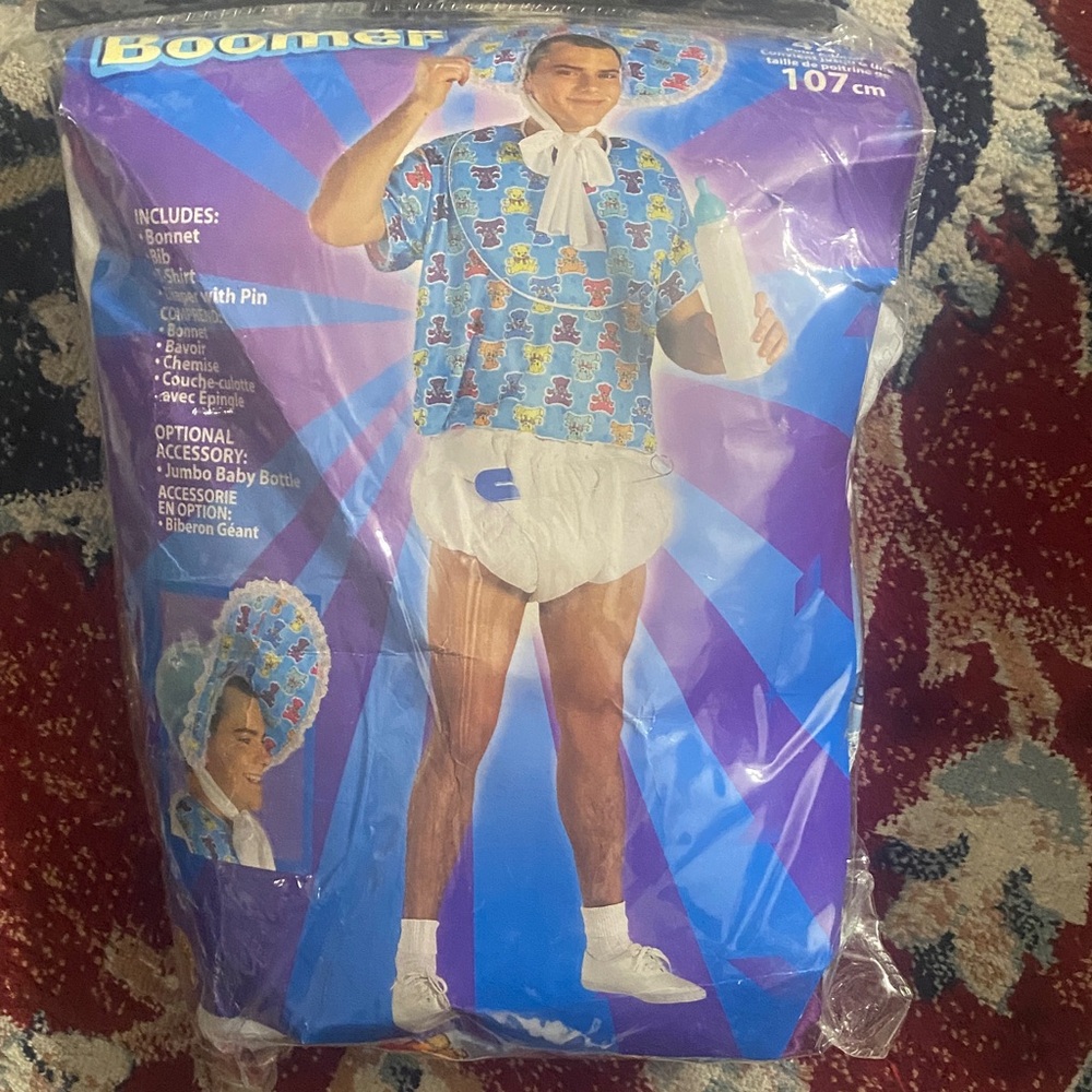 Baby Boomer Adult Onesie Costume – Novelty Adult Diaper Outfit – New